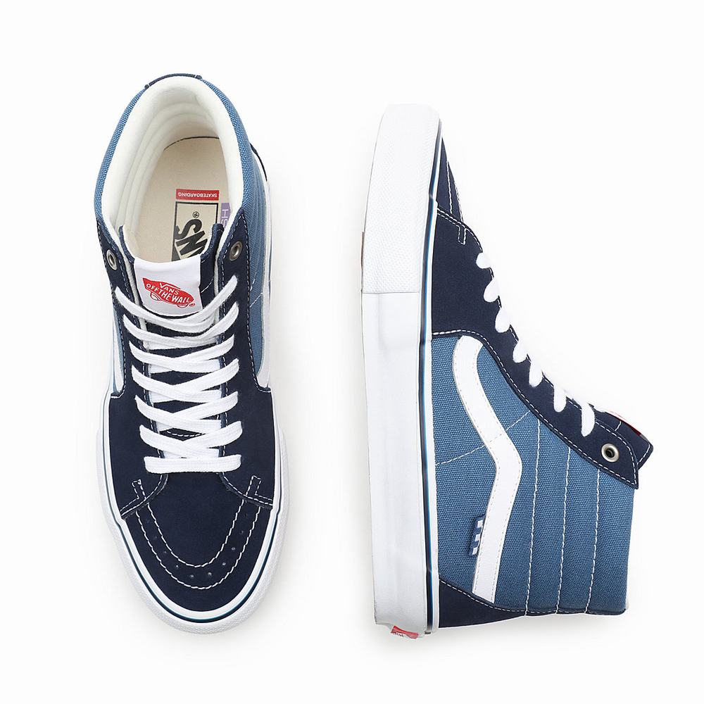 Men's Vans Skate Sk8-Hi Sneakers Blue / Navy | USA31084