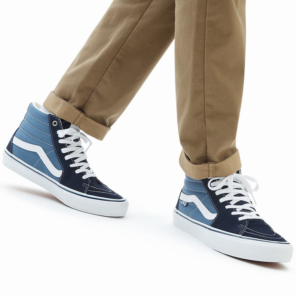 Men's Vans Skate Sk8-Hi Sneakers Blue / Navy | USA31084