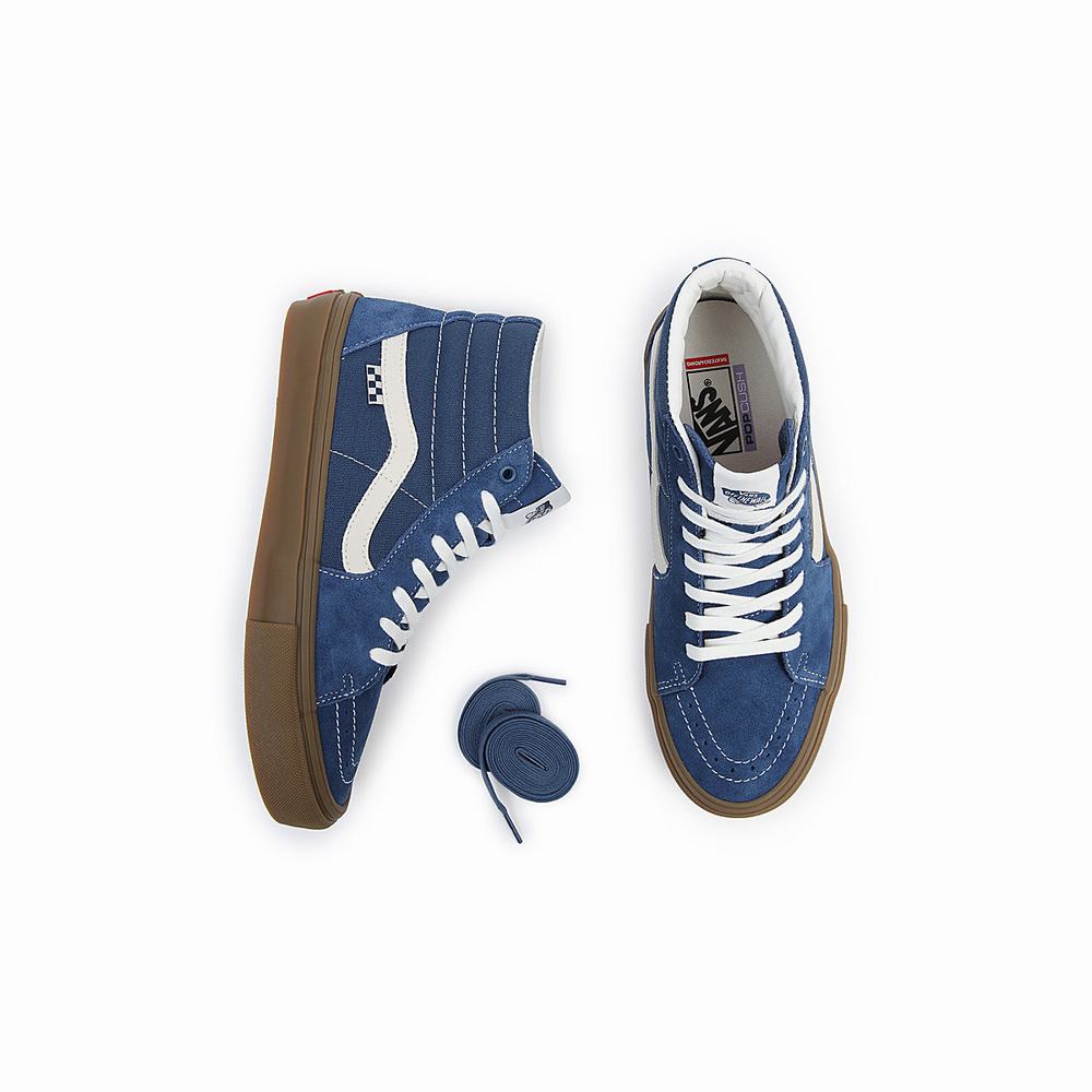 Men's Vans Skate Sk8-Hi Sneakers Blue | USA91246