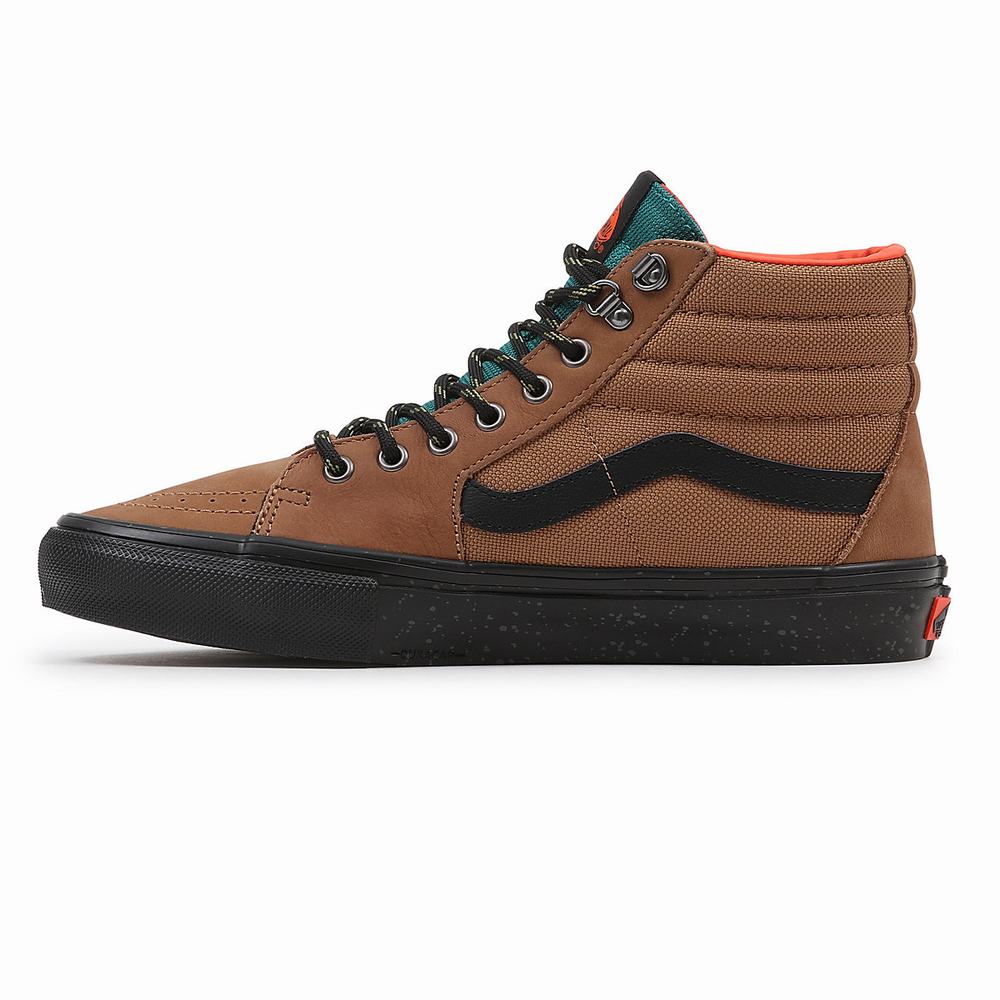 Men's Vans Skate Sk8-Hi Sneakers Brown | USA95163