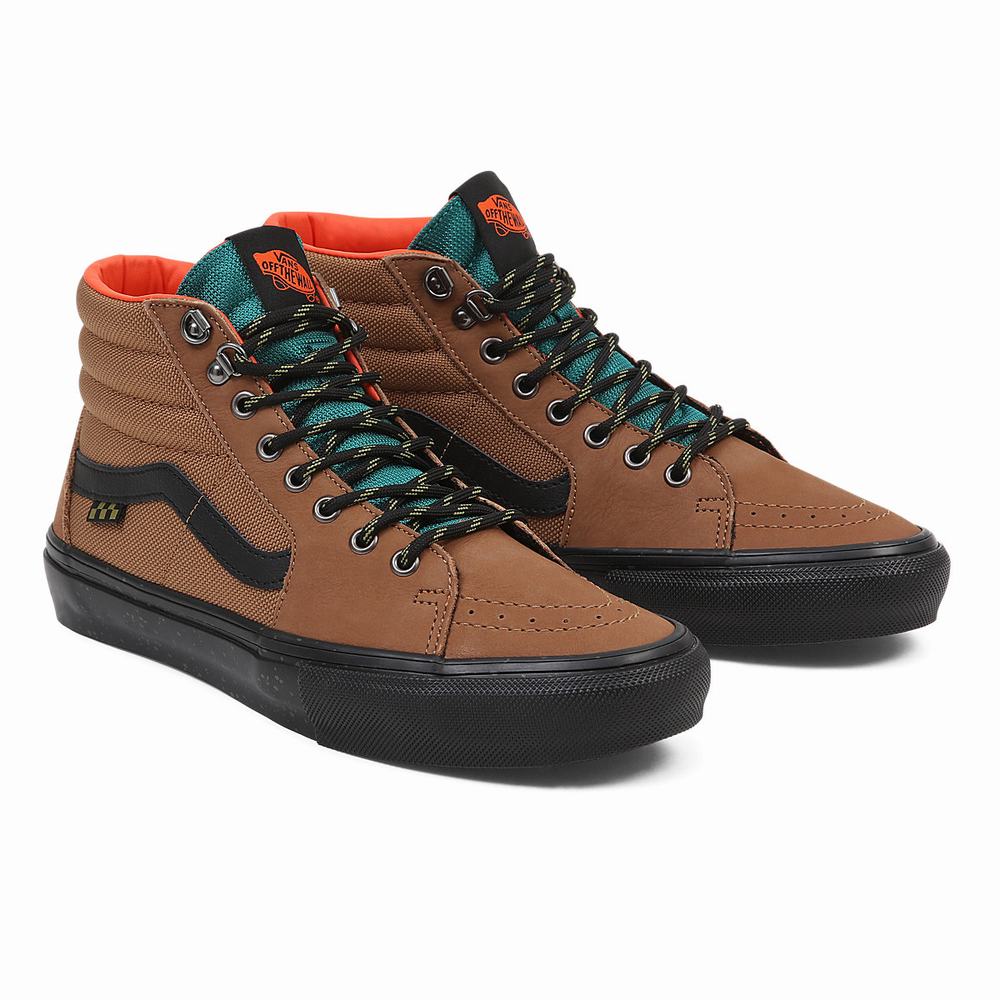 Men\'s Vans Skate Sk8-Hi Sneakers Brown | USA95163