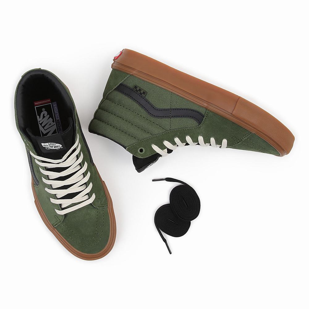 Men's Vans Skate Sk8-Hi Sneakers Green | USA48159