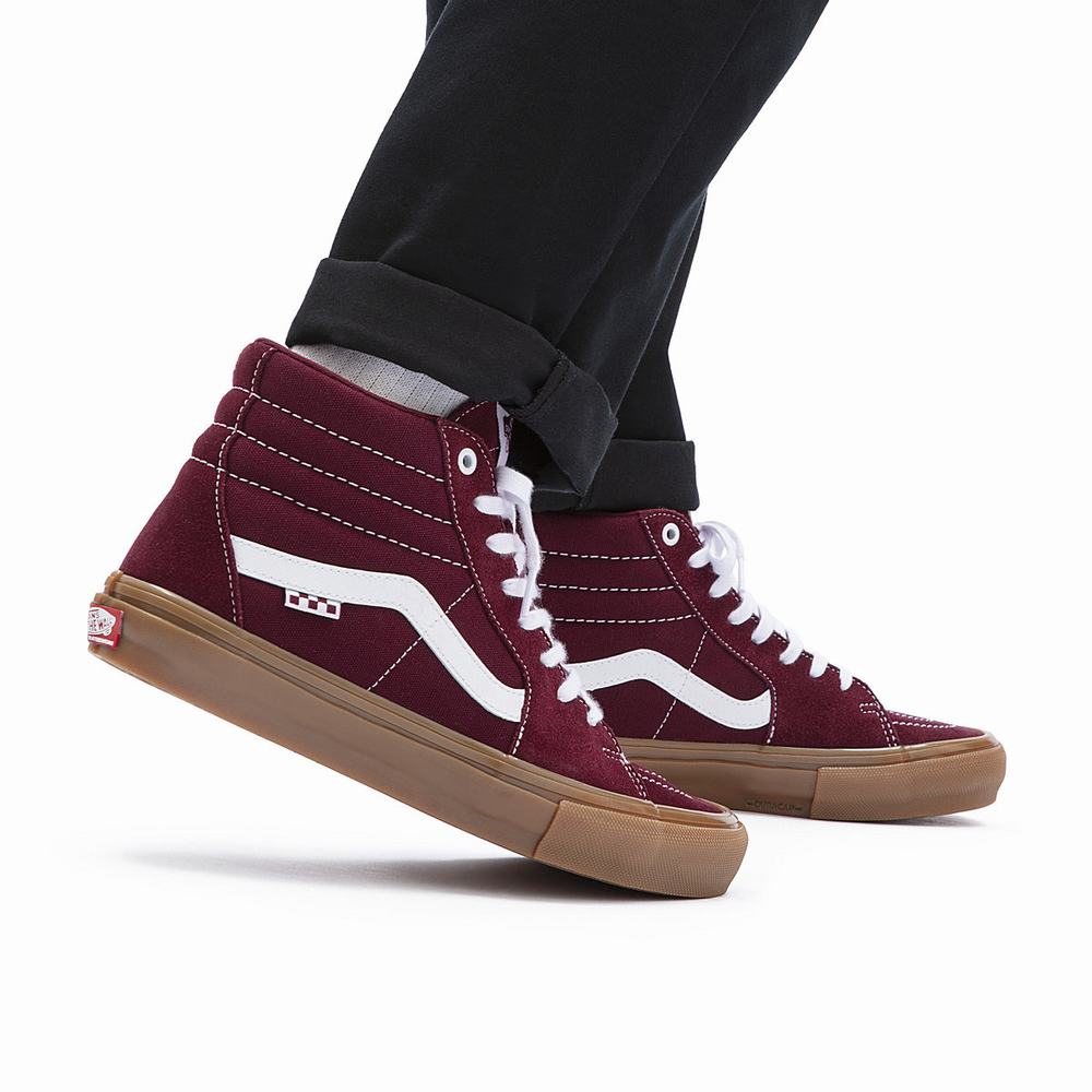 Men's Vans Skate Sk8-Hi Sneakers Red | USA04928