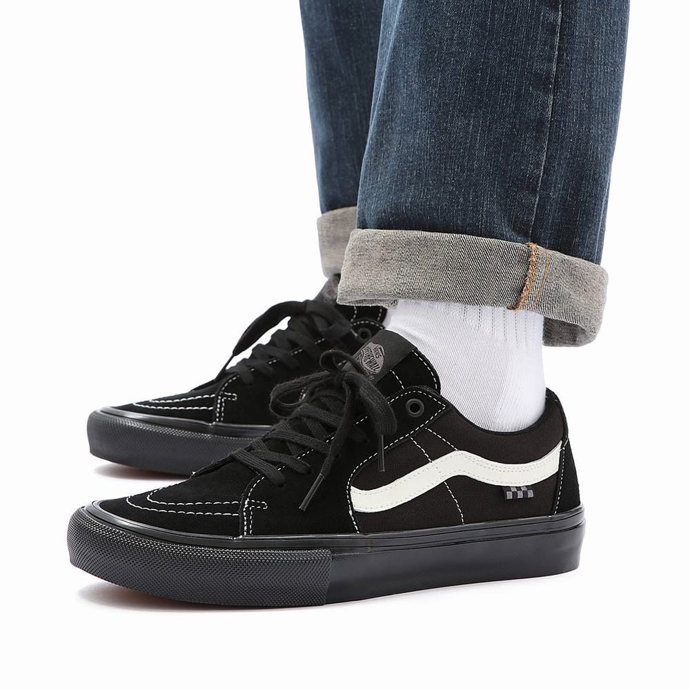 Men's Vans Skate Sk8-Low Sneakers Black | USA80726