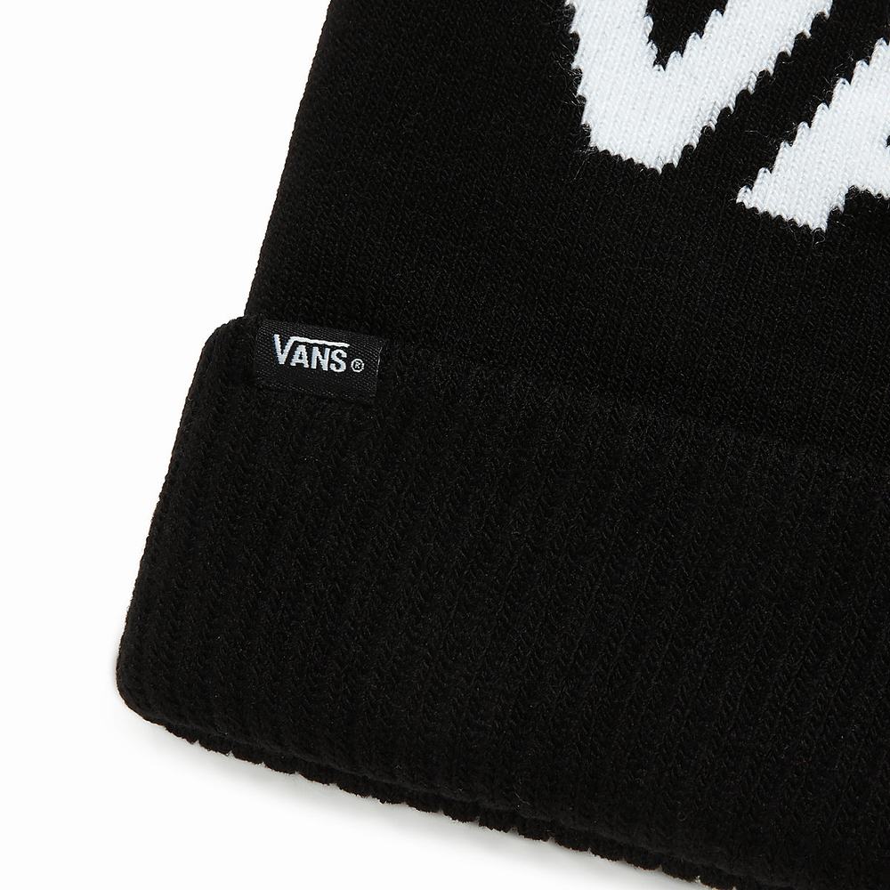 Men's Vans Stripe Pom Beanie Black / White | USA67138