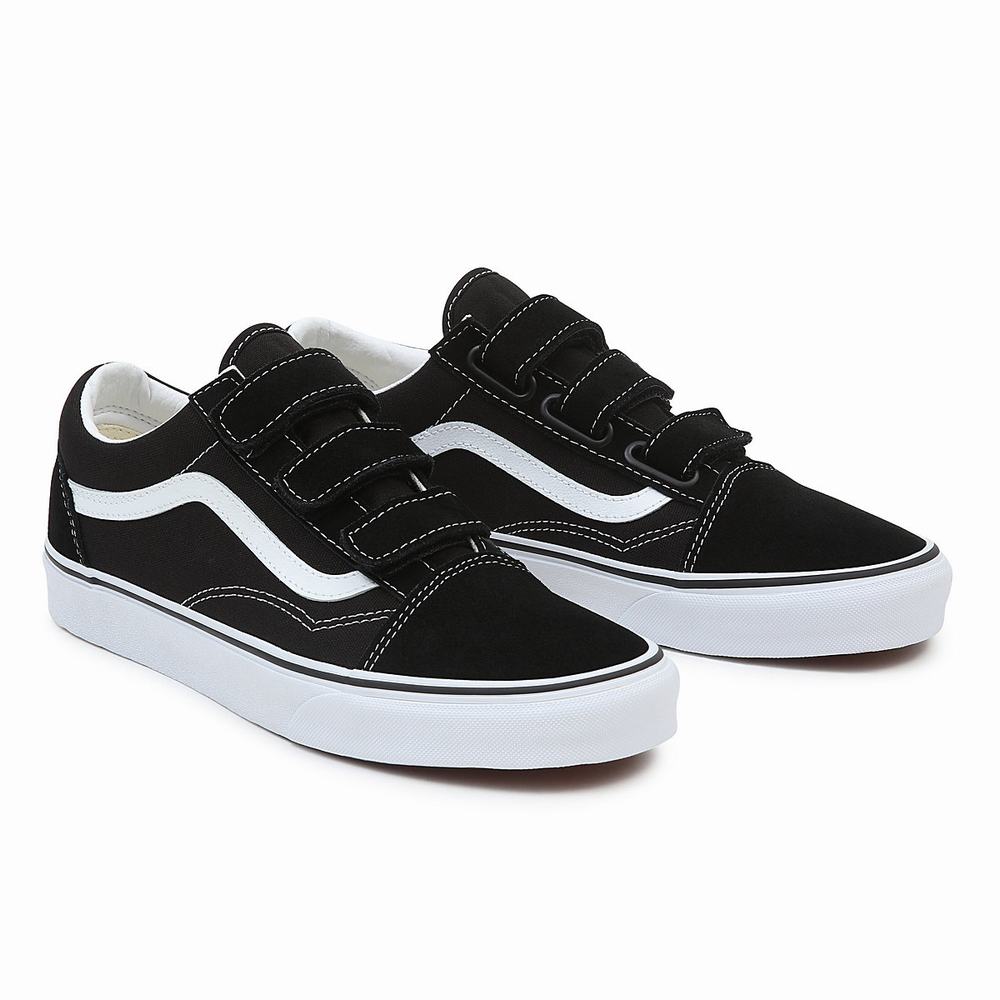 Men\'s Vans Suede Canvas Old Skool V Low Top Shoes Black / White | USA60139