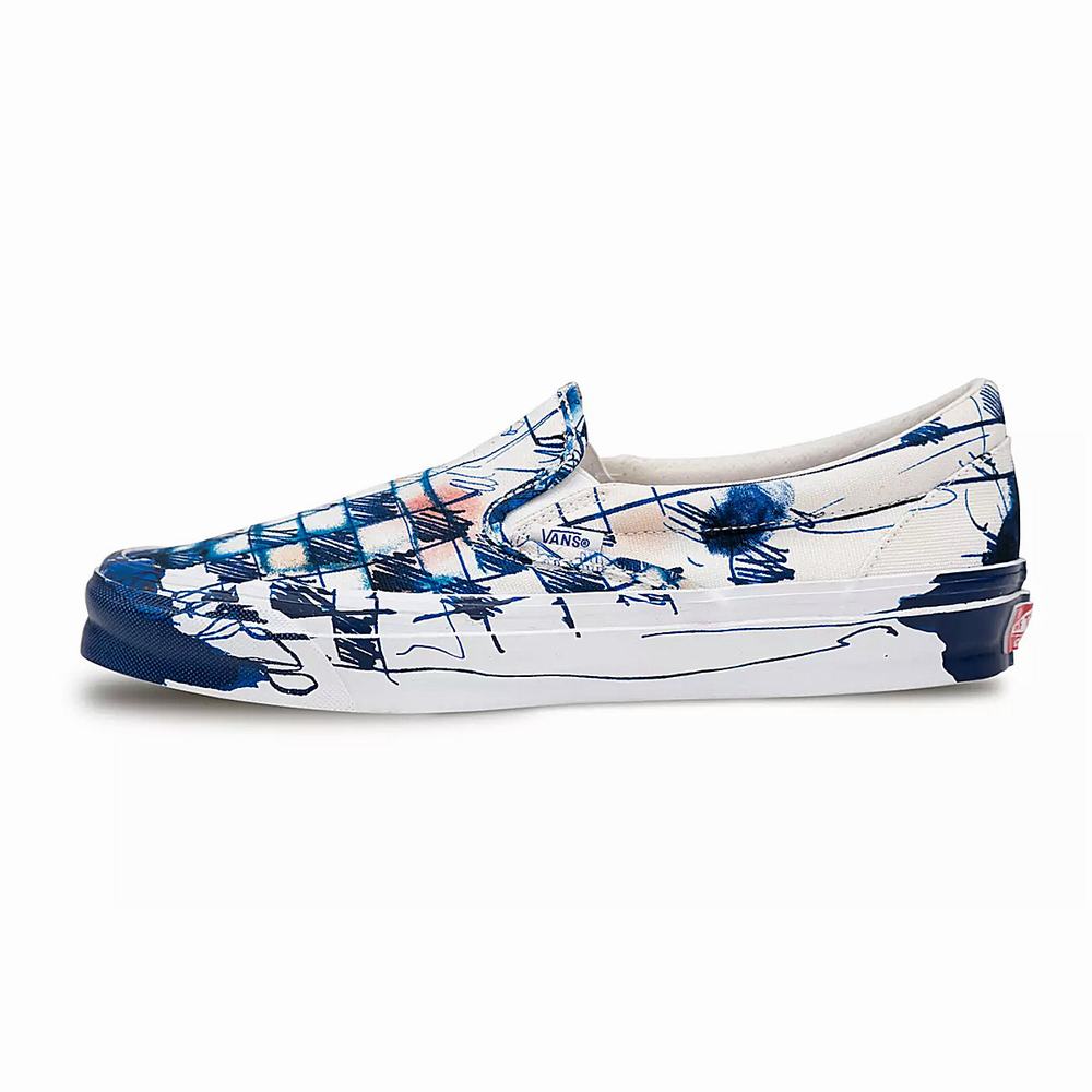 Men's Vans Vault By Vans x Connor Tingley Classic Slip-On LX Slip On Shoes Blue / White | USA20816