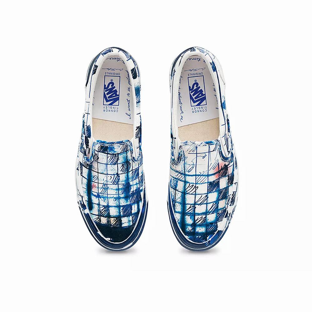 Men's Vans Vault By Vans x Connor Tingley Classic Slip-On LX Slip On Shoes Blue / White | USA20816