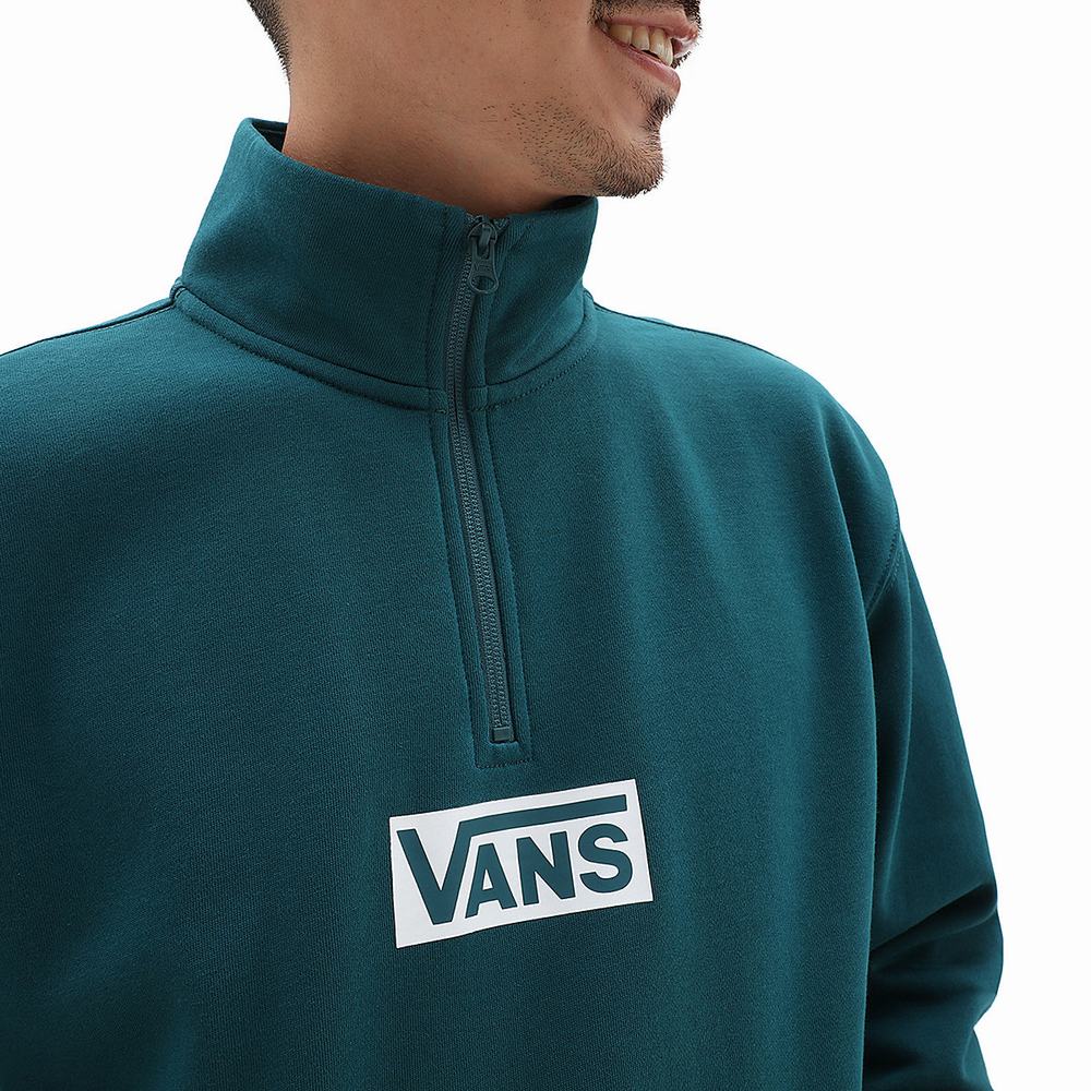 Men's Vans Versa Standard Q-Zip Sweatshirts Blue | USA80274