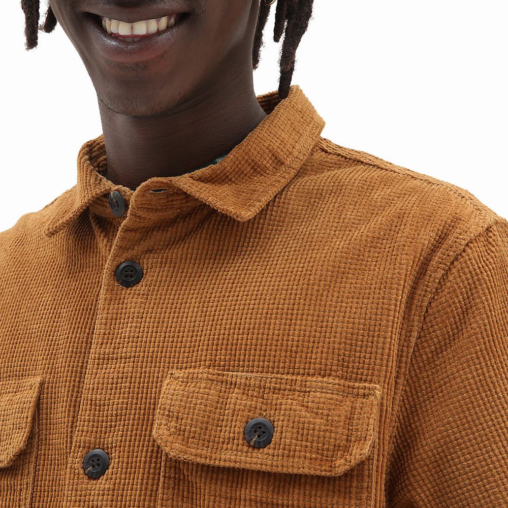 Men's Vans Waffle Corduroy Woven Shirts Brown | USA86549