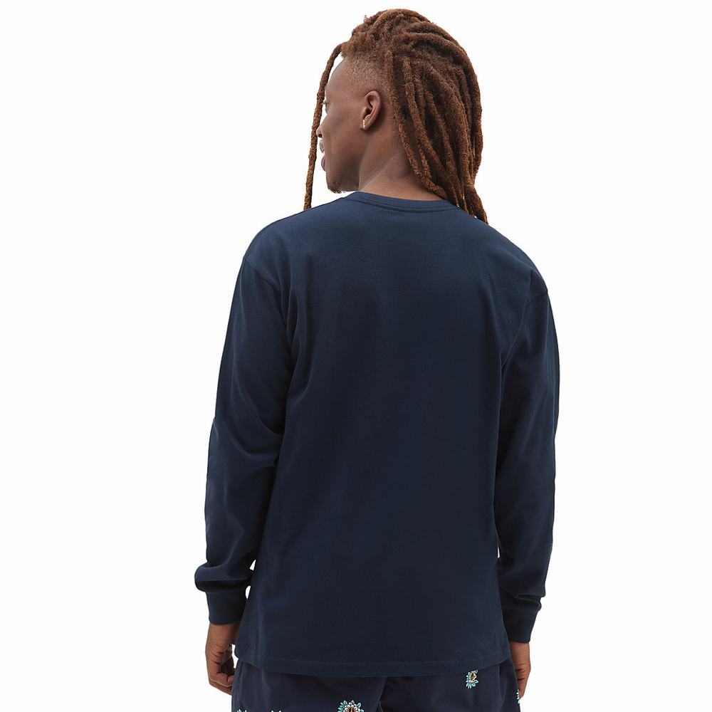 Men's Vans Woven Patch Pocket Long Sleeve T Shirts Blue | USA97821