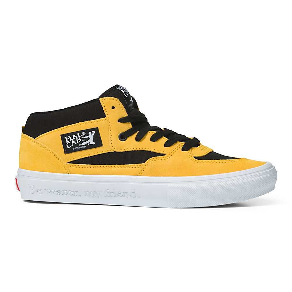 Men's Vans X Bruce Lee Skate Half Cab Skate Shoes Black / Yellow | USA60732