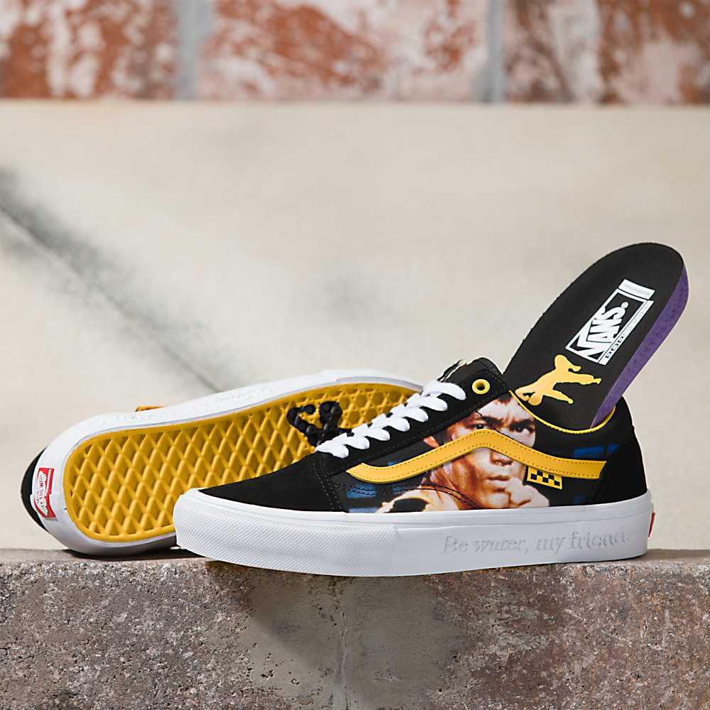 Men\'s Vans X Bruce Lee Skate Old Skool Skate Shoes Black / Yellow | USA64901