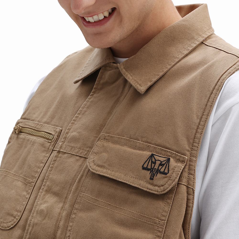 Men's Vans X Courage Adams Drill Chore Vest Beige | USA21563