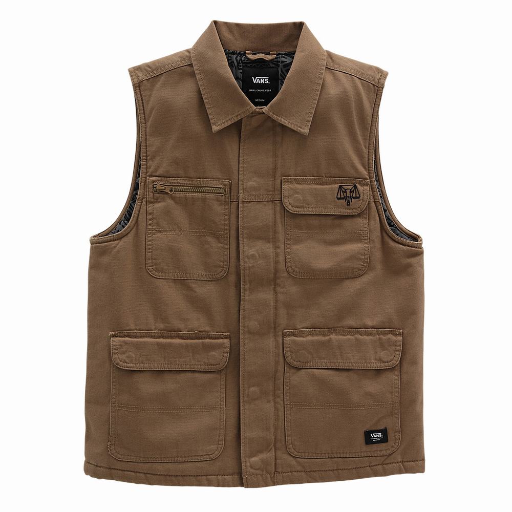 Men's Vans X Courage Adams Drill Chore Vest Beige | USA21563