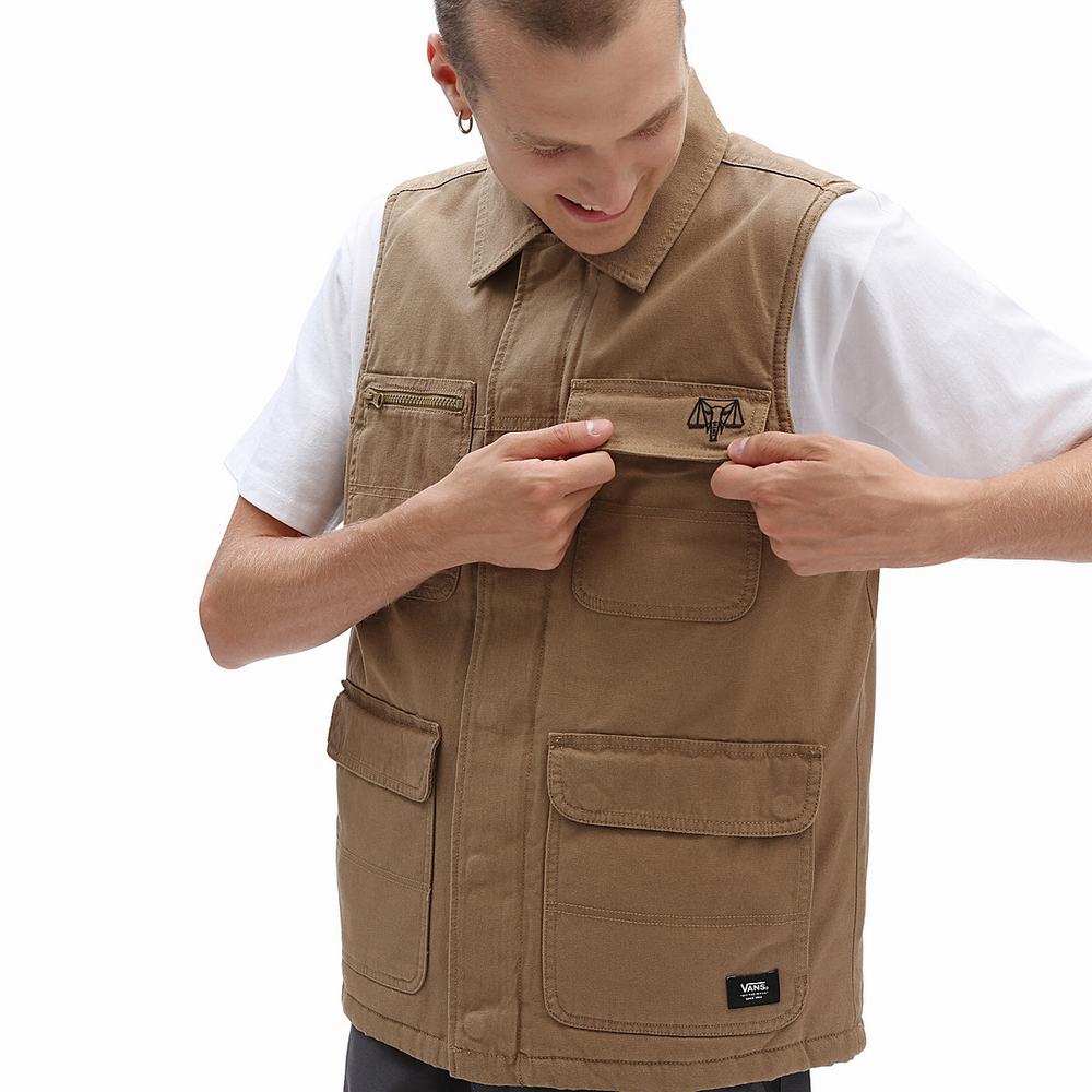 Men\'s Vans X Courage Adams Drill Chore Vest Beige | USA21563