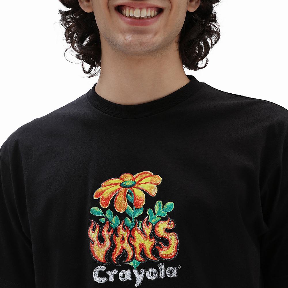 Men's Vans X Crayola Hot Flower T Shirts Black | USA75103