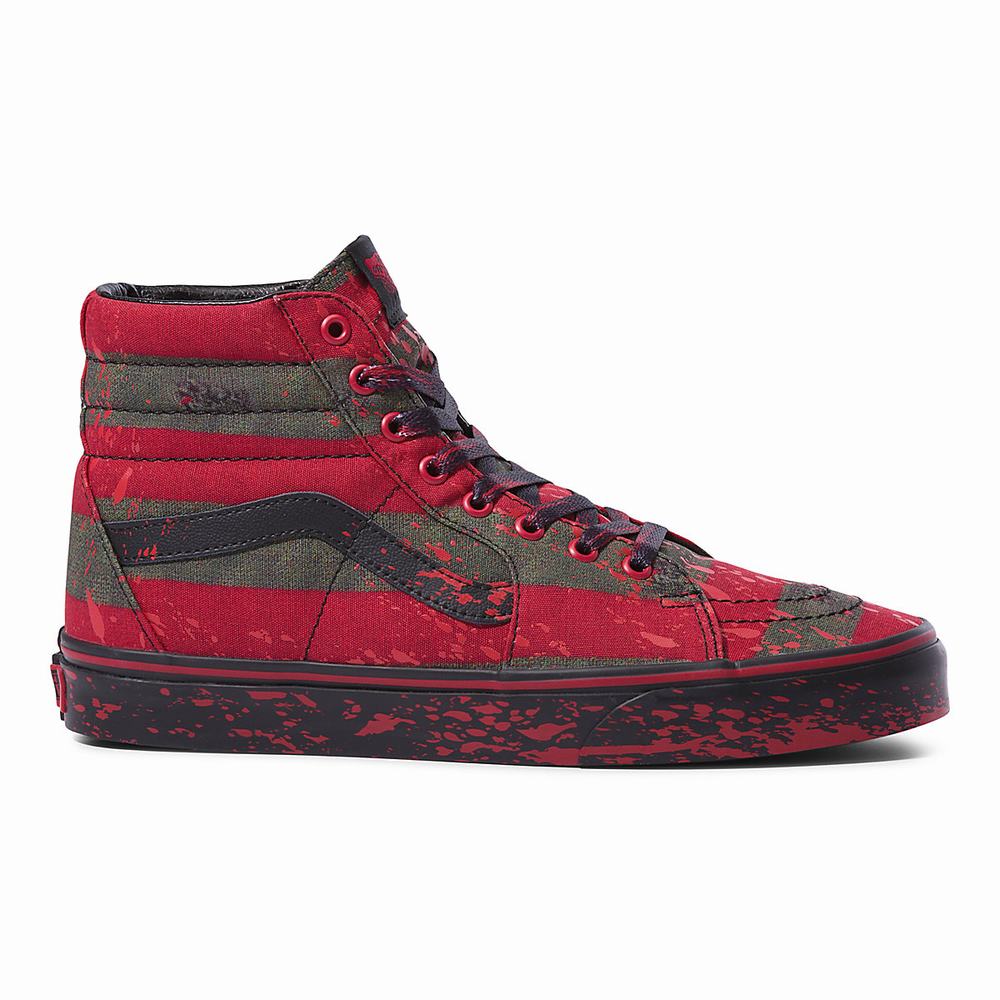 Men\'s Vans X Nightmare On Elm Street Sk8-Hi Sneakers Red | USA78964