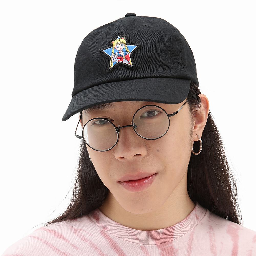 Men's Vans X Pretty Guardian Sailor Moon Curved Bill Jockey Hats Black | USA48729