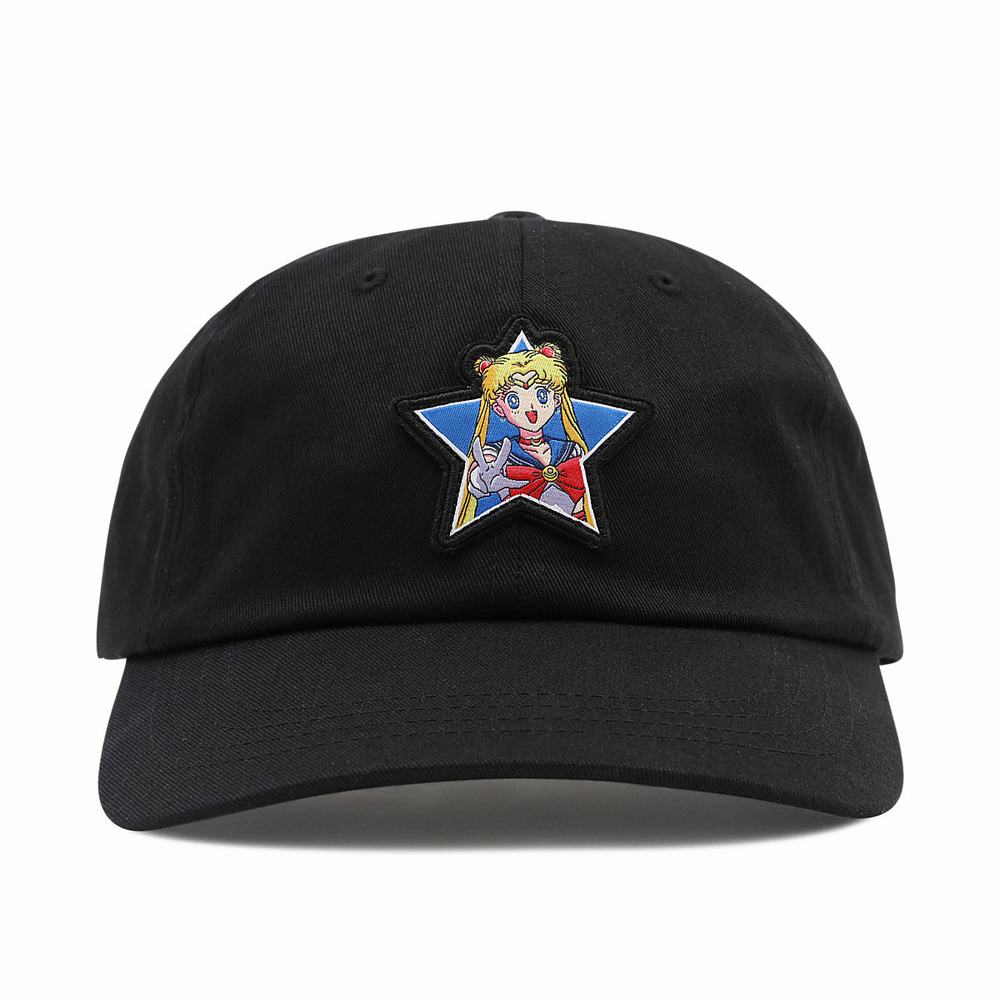 Men\'s Vans X Pretty Guardian Sailor Moon Curved Bill Jockey Hats Black | USA48729