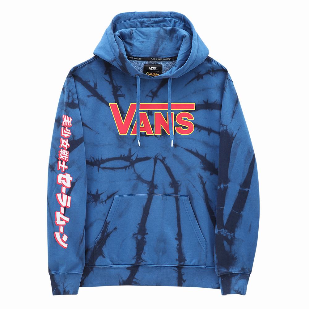 Men\'s Vans X Pretty Guardian Sailor Moon Fleece Tie Dye Pullover Blue | USA72691