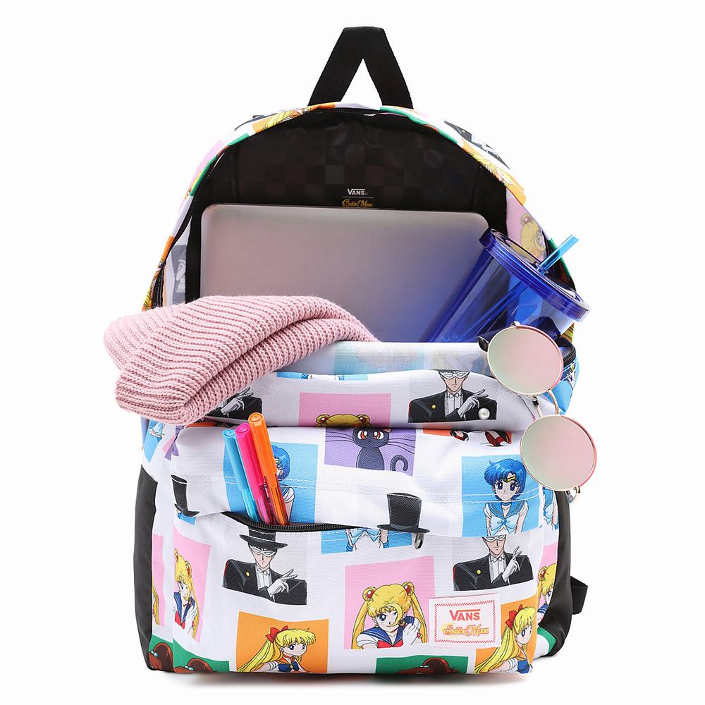 Men's Vans X Pretty Guardian Sailor Moon Old Skool IIII Backpacks White | USA94506