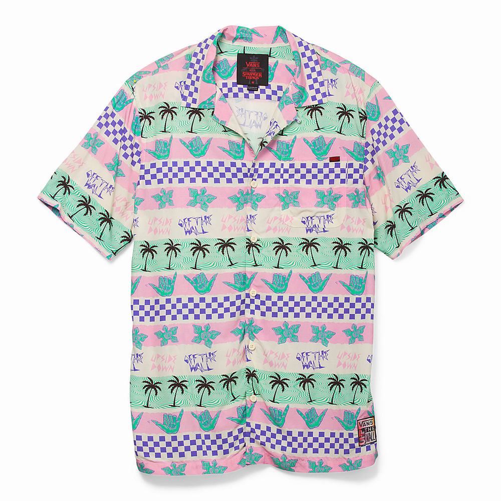 Men's Vans X Stranger Things California Stripe Buttondown Shirts Pink | USA20489