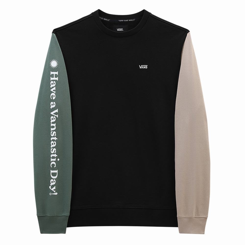 Men's Vans tastic Opposite Long Sleeve Sweatshirts Black / Green | USA01785