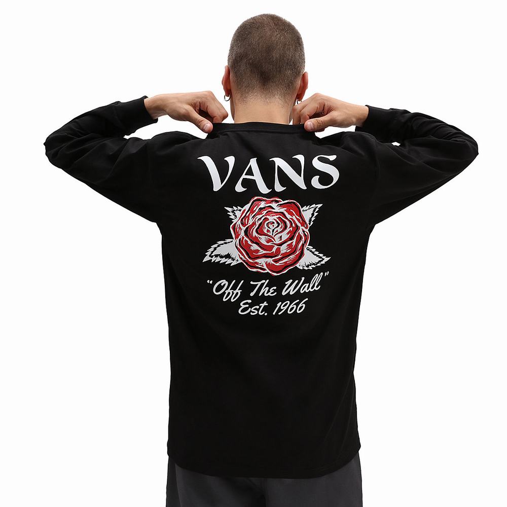 Men's Vans tattoo Rose Long Sleeve T Shirts Black | USA10943