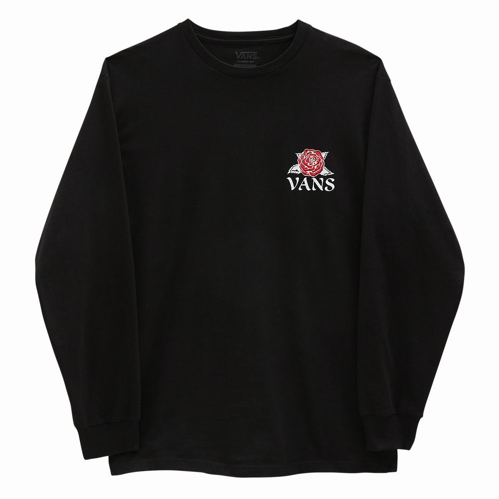 Men's Vans tattoo Rose Long Sleeve T Shirts Black | USA10943