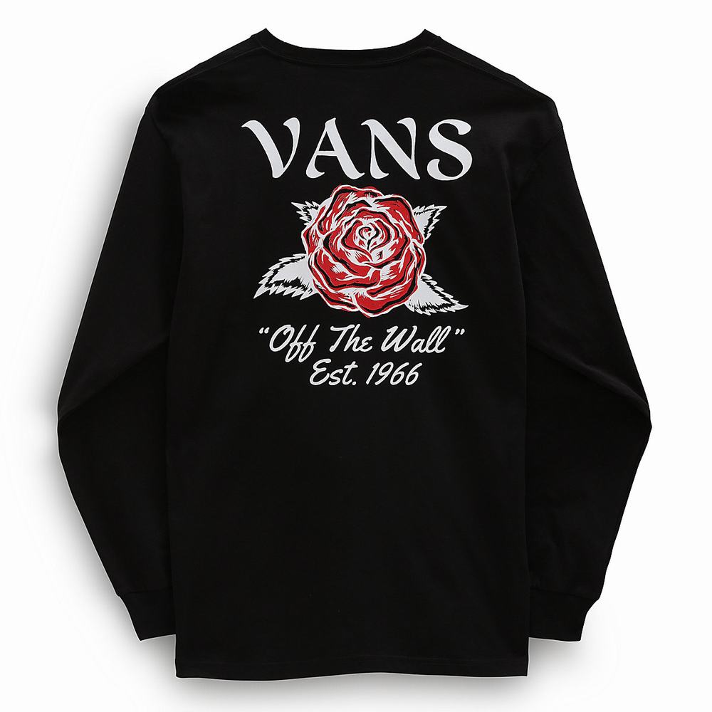 Men's Vans tattoo Rose Long Sleeve T Shirts Black | USA10943