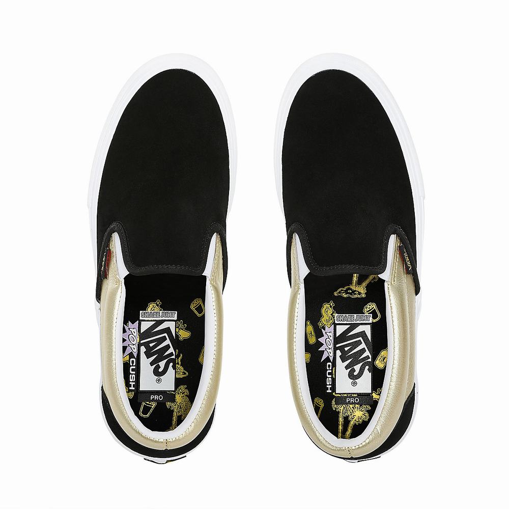 Men's Vans x Shake Junt Slip-On Pro Slip On Shoes Black / Gold | USA09428