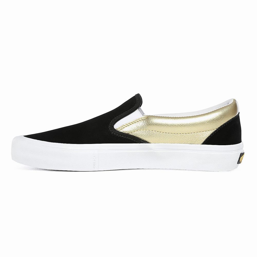 Men's Vans x Shake Junt Slip-On Pro Slip On Shoes Black / Gold | USA09428