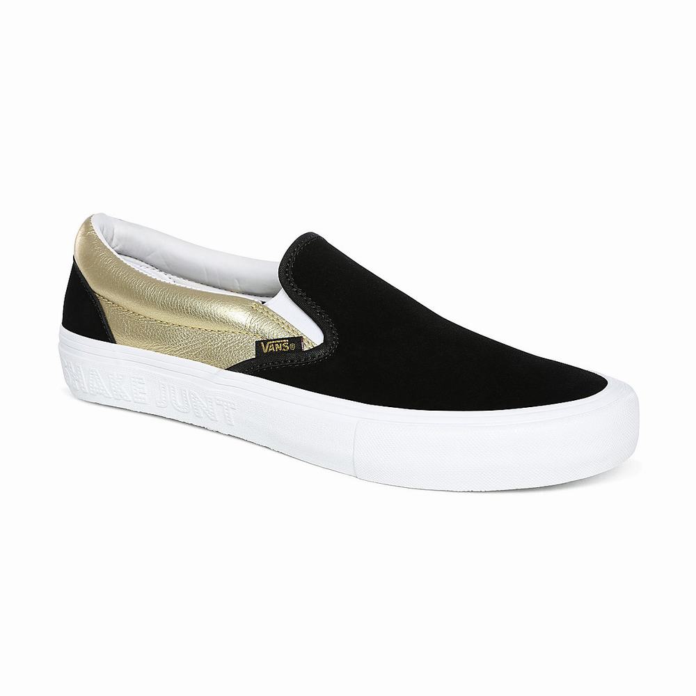 Men's Vans x Shake Junt Slip-On Pro Slip On Shoes Black / Gold | USA09428