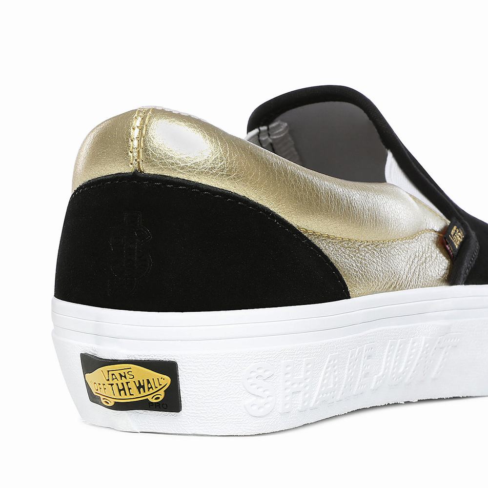 Men's Vans x Shake Junt Slip-On Pro Slip On Shoes Black / Gold | USA09428