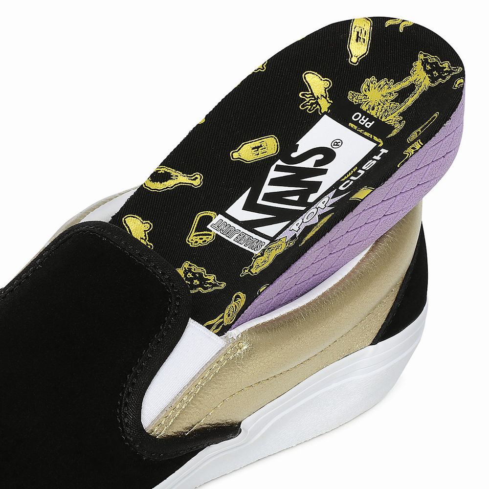 Men's Vans x Shake Junt Slip-On Pro Slip On Shoes Black / Gold | USA09428