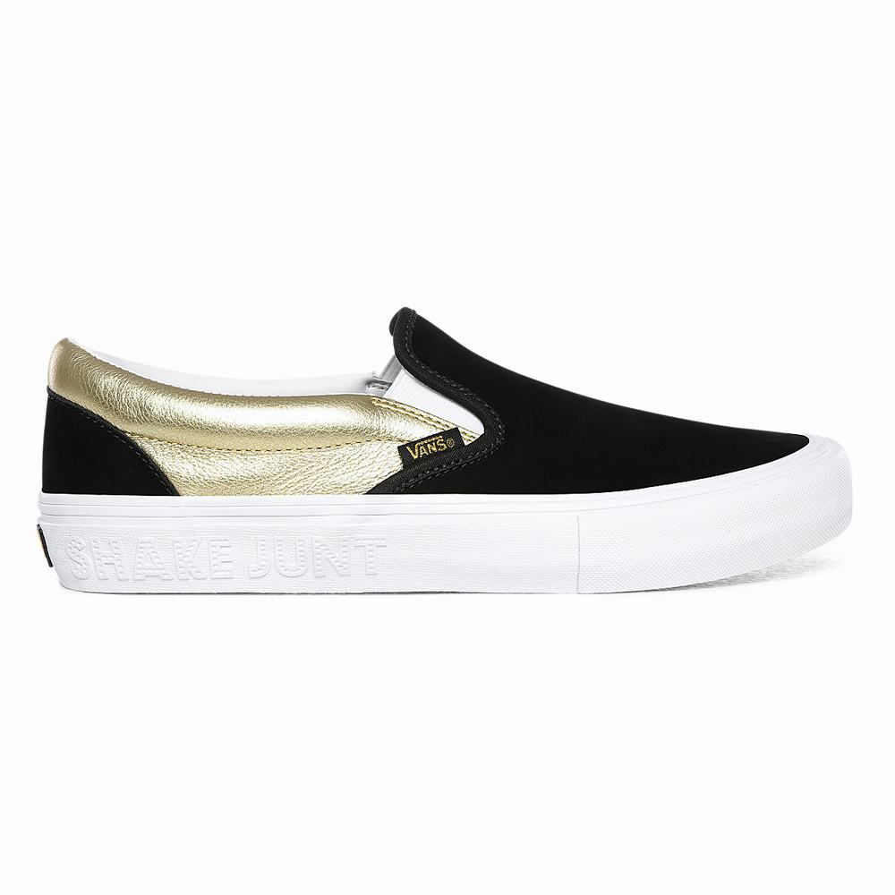 Men\'s Vans x Shake Junt Slip-On Pro Slip On Shoes Black / Gold | USA09428