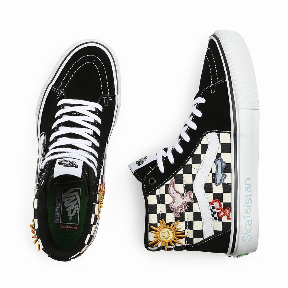 Men's Vans x Skateistan Skate Sk8-Hi Sneakers Black / White | USA41208