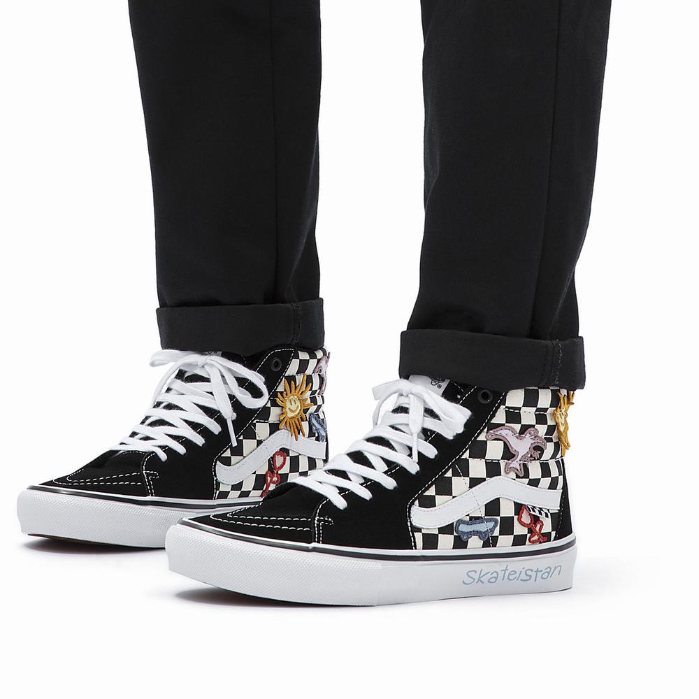 Men's Vans x Skateistan Skate Sk8-Hi Sneakers Black / White | USA41208