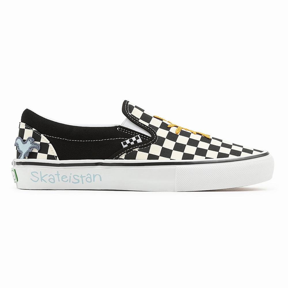 Men's Vans x Skateistan Skate Slip On Shoes Black / White | USA86413