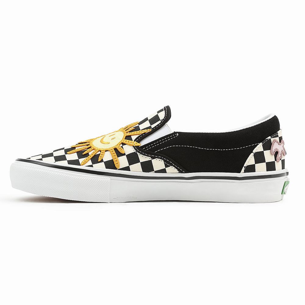 Men's Vans x Skateistan Skate Slip On Shoes Black / White | USA86413