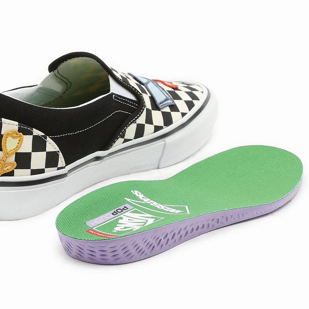 Men's Vans x Skateistan Skate Slip On Shoes Black / White | USA86413