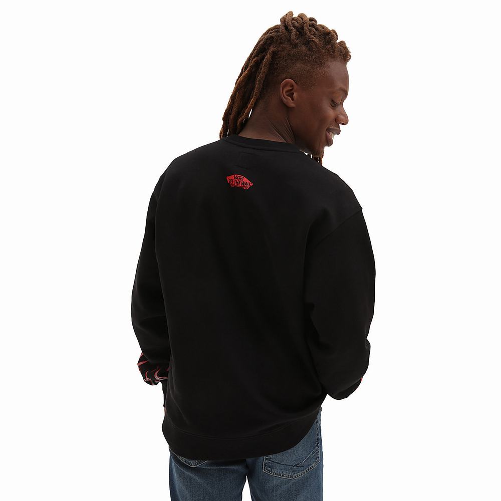 Men's Vans x Thrasher Flame Crew Sweatshirts Black | USA91865