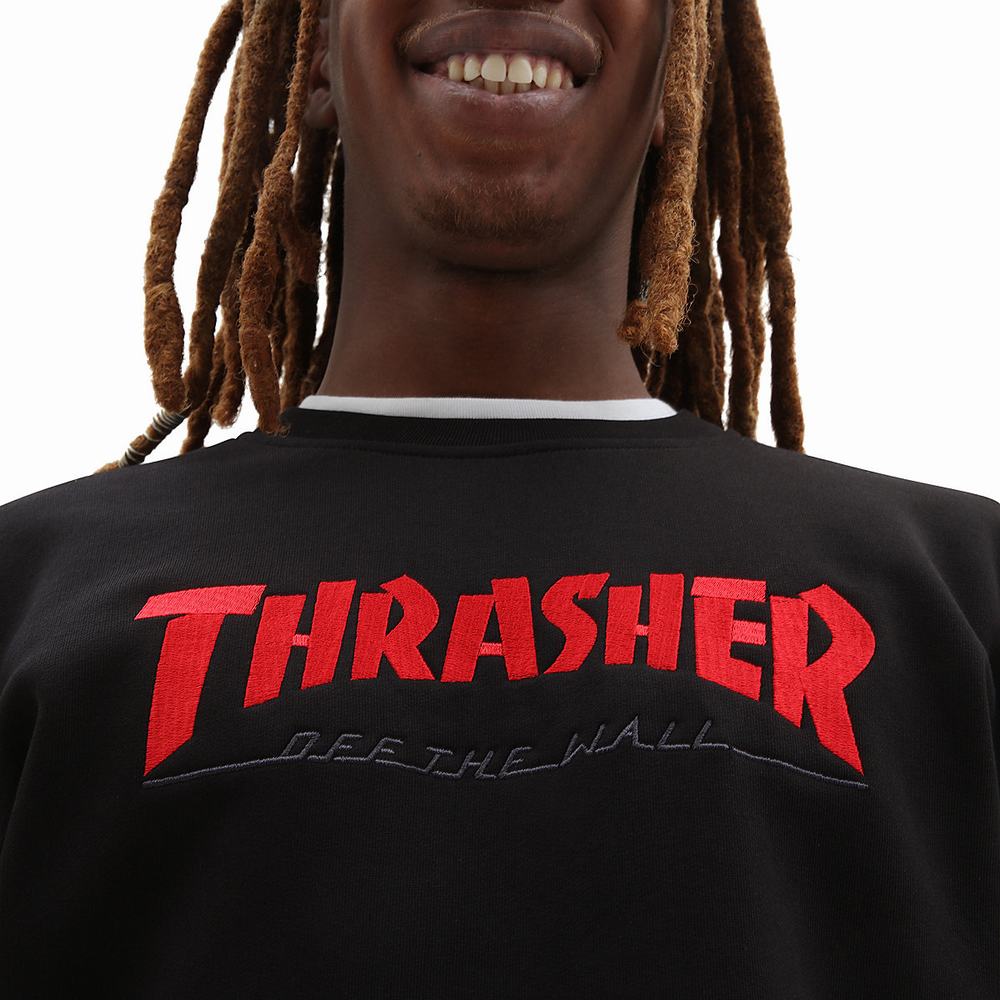 Men's Vans x Thrasher Flame Crew Sweatshirts Black | USA91865