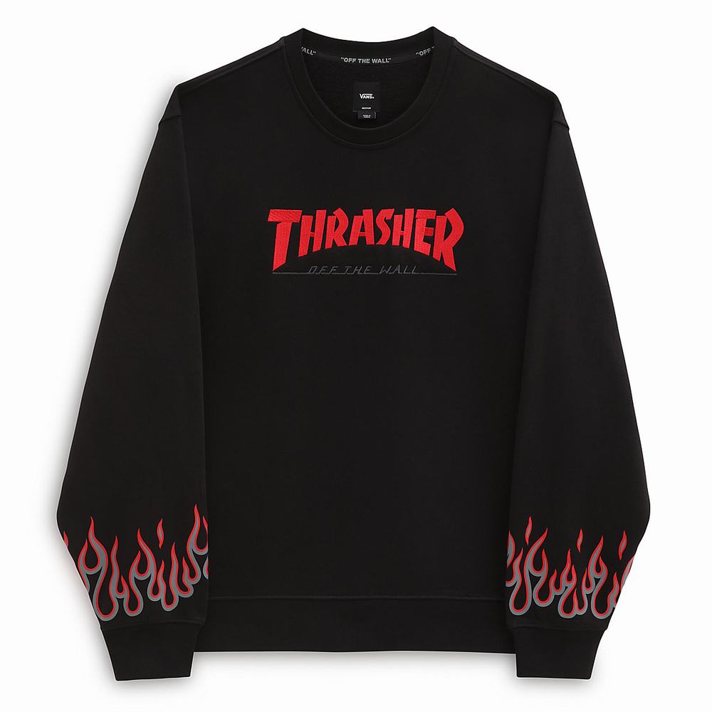 Men's Vans x Thrasher Flame Crew Sweatshirts Black | USA91865