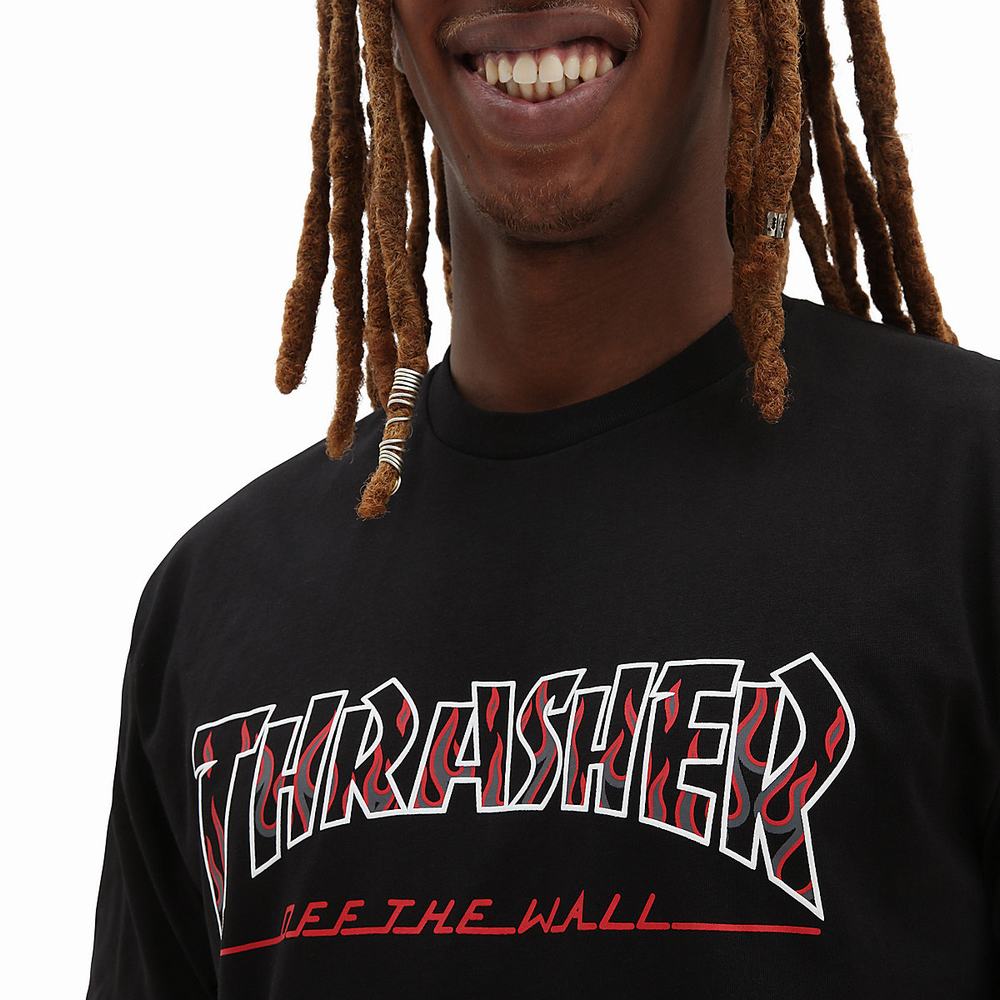 Men's Vans x Thrasher Off The Wall Logo T Shirts Black | USA70315