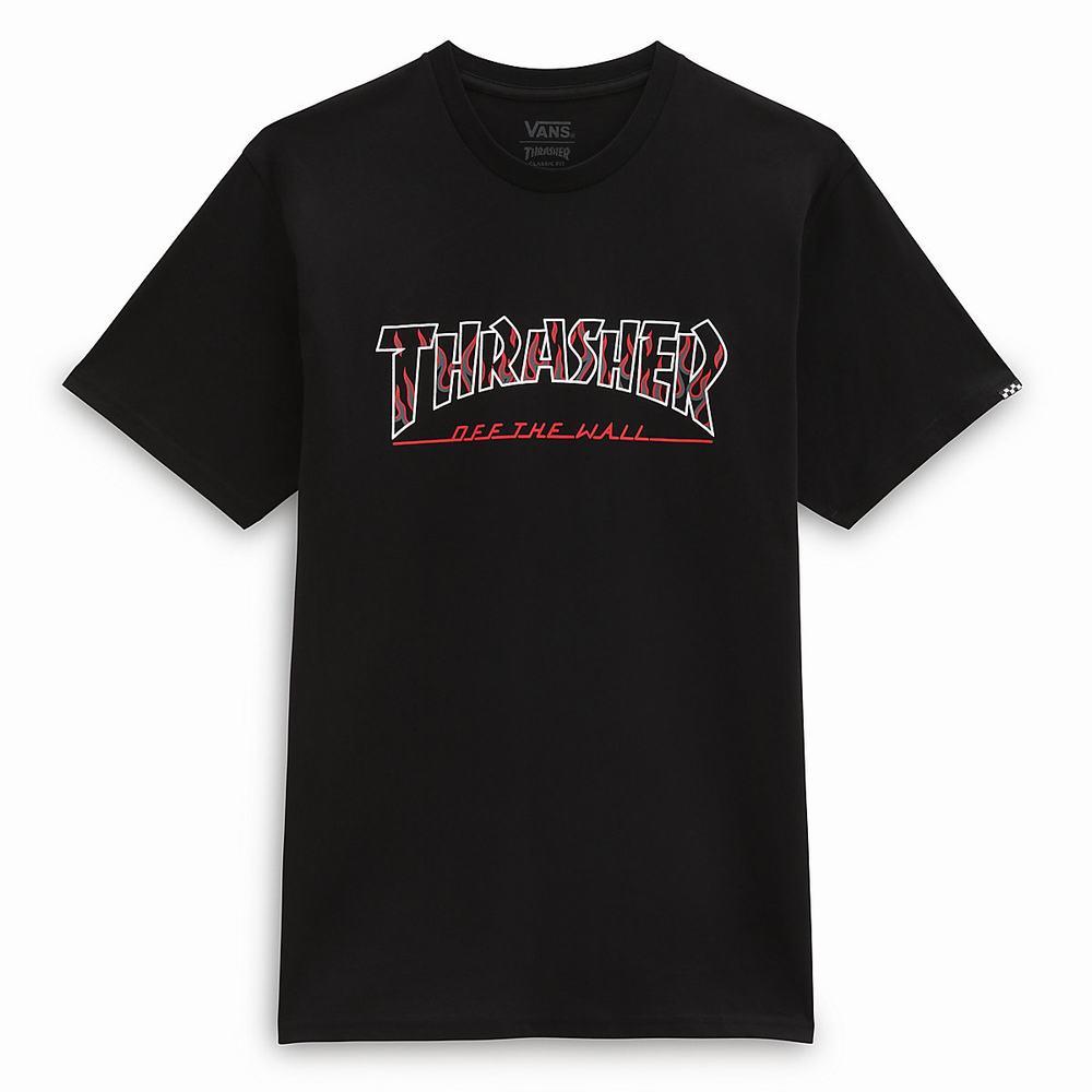 Men's Vans x Thrasher Off The Wall Logo T Shirts Black | USA70315