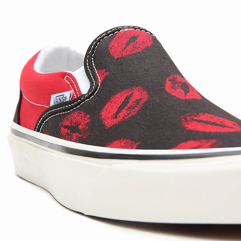 Women's Vans Anaheim Factory Classic Slip-On 98 Dx Slip On Shoes Black / Red | USA04973