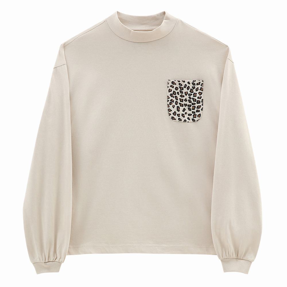 Women's Vans Animal Mix Long Sleeve T Shirts Beige | USA40367