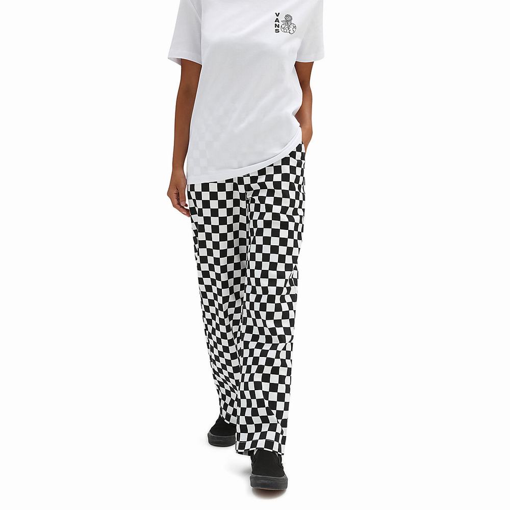 Women\'s Vans Authentic Chino Print Pants Black / White | USA87219